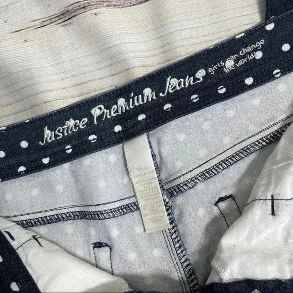Girls Justice White Polka Dot Blue Jeans Sz 16 1/2 - Picture 8 of 15